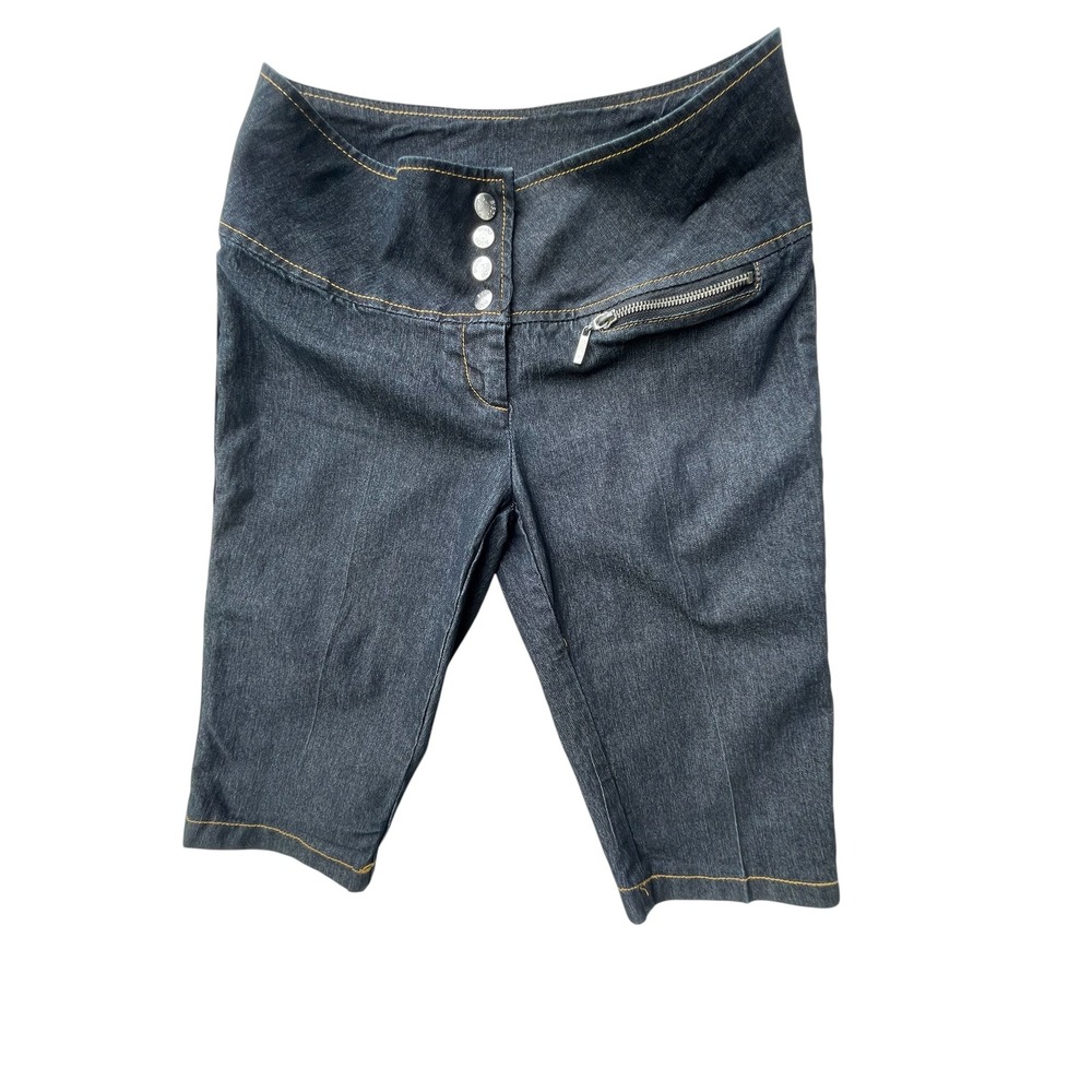 Bisou Bisou Womens High Waisted Denim Bermuda Shorts Dark Wash Blue Size 4